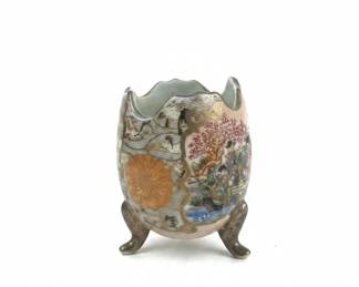 Vintage Satsuma Style HandPainted Footed Egg Vase with Geishas