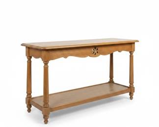 Vintage Pine Console Table with Turned Legs and Scalloped Apron