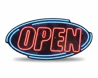 Oval LED OPEN Storefront Sign with Red OPEN and Blue Border