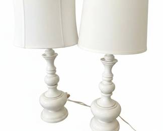 Pair of White Painted Turned Wood Baluster Table Lamps