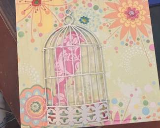 Mixed Media Floral Birdcage Wall Art