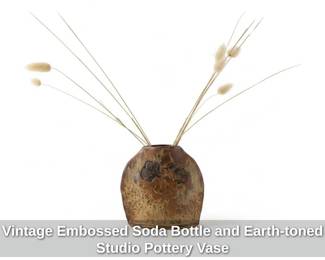 Vintage Embossed Soda Bottle and Earthtoned Studio Pottery Vase
