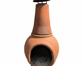 Traditional Mexican Clay Chiminea with Metal Stand