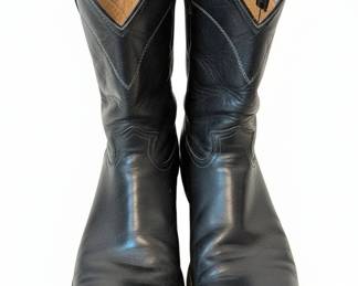 Vintage Justin Black Leather Roper Cowboy Boots