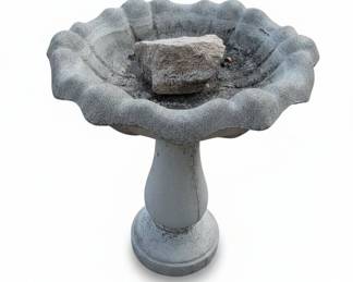 Vintage Scalloped Concrete Pedestal Bird Bath