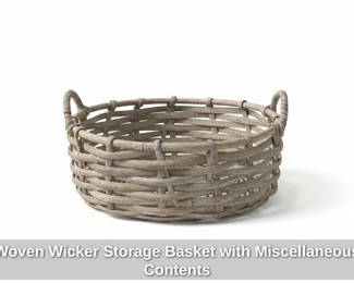 Woven Wicker Storage Basket with Miscellaneous Contents third image