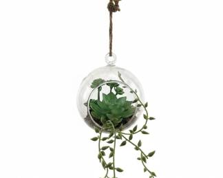 Hanging Glass Orb Terrarium with Faux Succulents