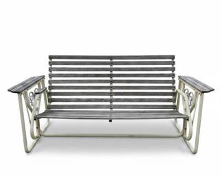 Vintage Wood and Metal Patio Glider Bench