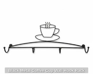 Black Metal Coffee Cup Wall Hook Rack second image