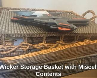 Woven Wicker Storage Basket with Miscellaneous Contents