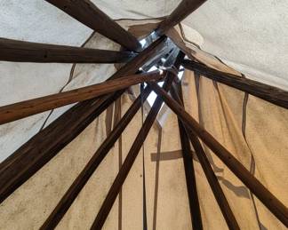 Vintage Canvas Tipi with Wooden Pole Set fourth image