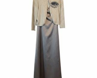 Womens Grey Evening Gown and Matching Cardigan Set fourth image
