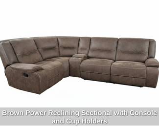 Brown Power Reclining Sectional with Console and Cup Holders second image