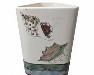 Ceramic Triangular Seashell Motif Wastebasket