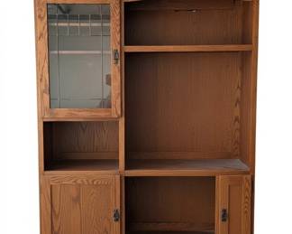 Vintage Oak Hutch with Leaded Glass Display