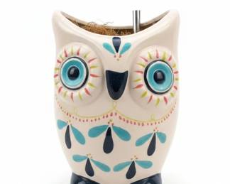Pier Imports HandPainted Ceramic Owl Utensil Holder or Vase