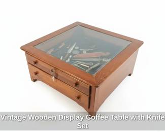 Vintage Wooden Display Coffee Table with Knife Set