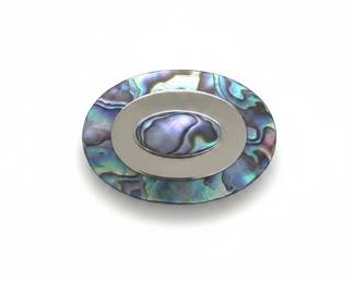 Vintage Oval Abalone Shell Inlay Brooch