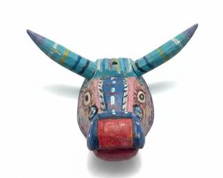 Mexican HandPainted Wood Bull Mask second image