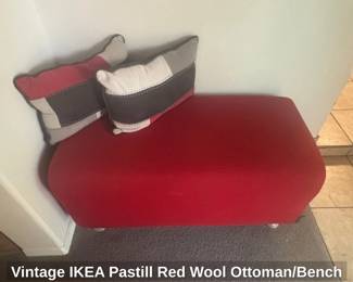 Vintage IKEA Pastill Red Wool Ottoman or Bench