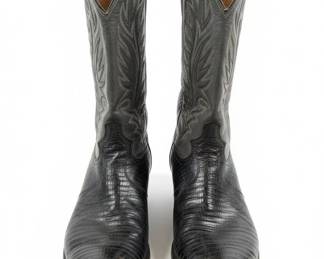 Vintage Dan Post Black Teju Lizard Western Cowboy Boots