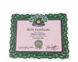 Cabbage Patch Kids th Anniversary Edition Doll Birth Certificate