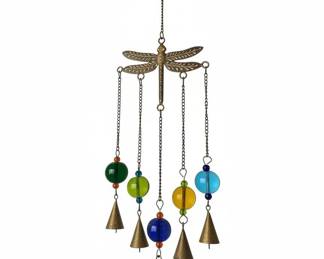 Dragonfly and Multicolor Glass Bead Wind Chime with Bells