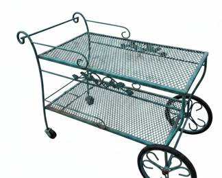 Vintage Turquoise Metal Mesh Patio Serving Cart by Woodard