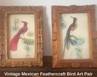 Vintage Mexican Feathercraft Bird Art Pair