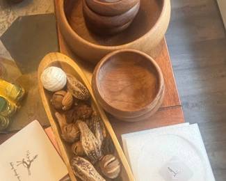 Vintage MidCentury Modern Teak Serving Bowls and Dough Bowl