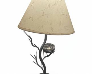 Whimsical Woodland Metal Branch Table Lamp with Bird Nest