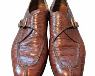 Mens Brown Genuine Crocodile Monk Strap Shoes