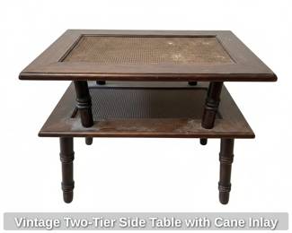 Vintage TwoTier Side Table with Cane Inlay third image