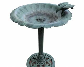 Cast Metal Pedestal Bird Bath with Bird Accent