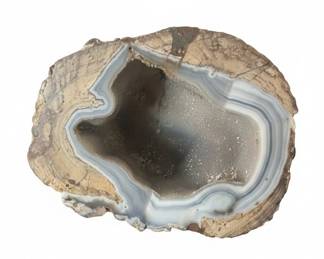 Banded Agate Geode Specimen with Druzy Quartz Crystals