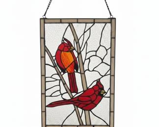 Stained Glass Cardinal Pair Window Panel