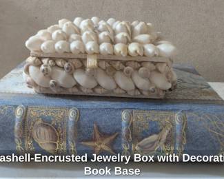 SeashellEncrusted Jewelry Box with Decorative Book Base