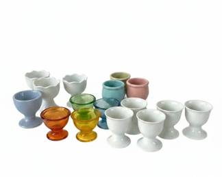 Vintage Colored Glass Pedestal Egg Cups second image