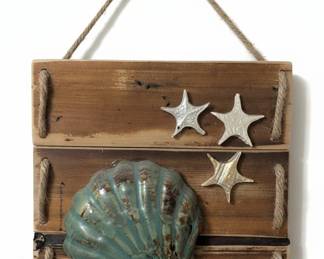 Coastal Wood and Ceramic Shell and Starfish Wall Hanging