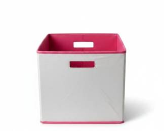 Decorative Fabric Storage Bin with PomPom Trim and Striped Interior