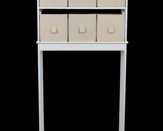 White OvertheToilet Storage Unit with Fabric Bins