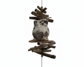 Handcrafted Ceramic Owl and Driftwood Wind Chime