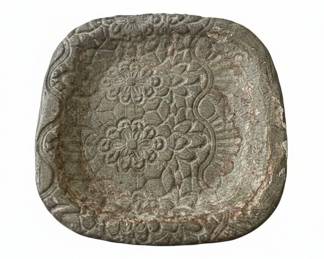 Vintage HandCarved Stone Decorative Tray with Floral Medallion