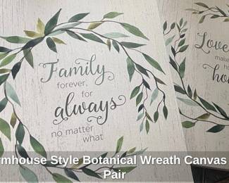 Farmhouse Style Botanical Wreath Canvas Art Pair