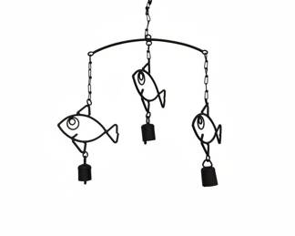 Rustic Wrought Iron Fish Wind Chime with Bells