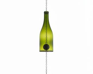 Upcycled Green Wine Bottle Wind Chime with Heart Wind Catcher