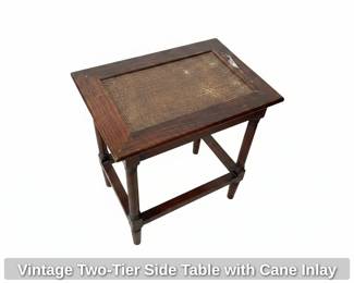 Vintage TwoTier Side Table with Cane Inlay second image