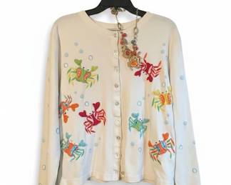 Vintage Under the Sea Crab Embroidered Cardigan