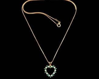 Emerald and Diamond Heart Pendant Necklace fourth image