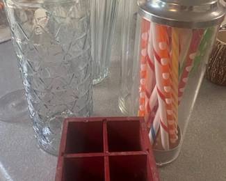 Glass Straw Dispenser and Kitchen Organizer Set